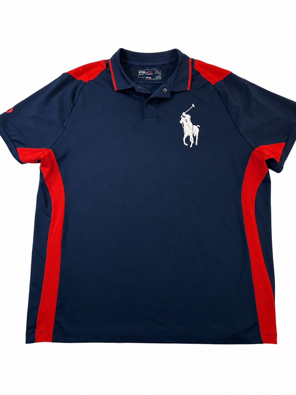 RLX Ralph Lauren Performance Polo Men’s X Large Navy Red Big Pony Golf Shirt
